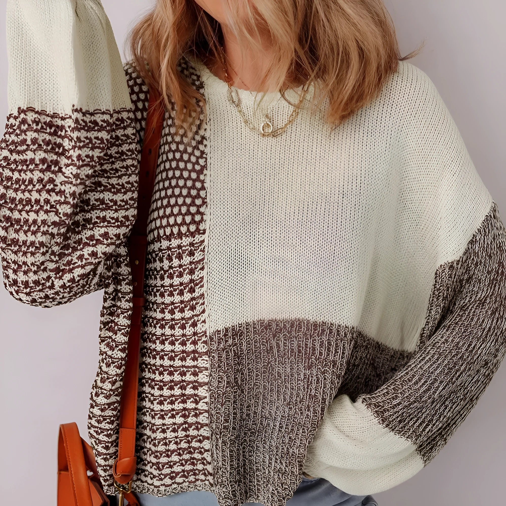 Dark khaki colour block drop shoulder sweater with back tie detail and long sleeves