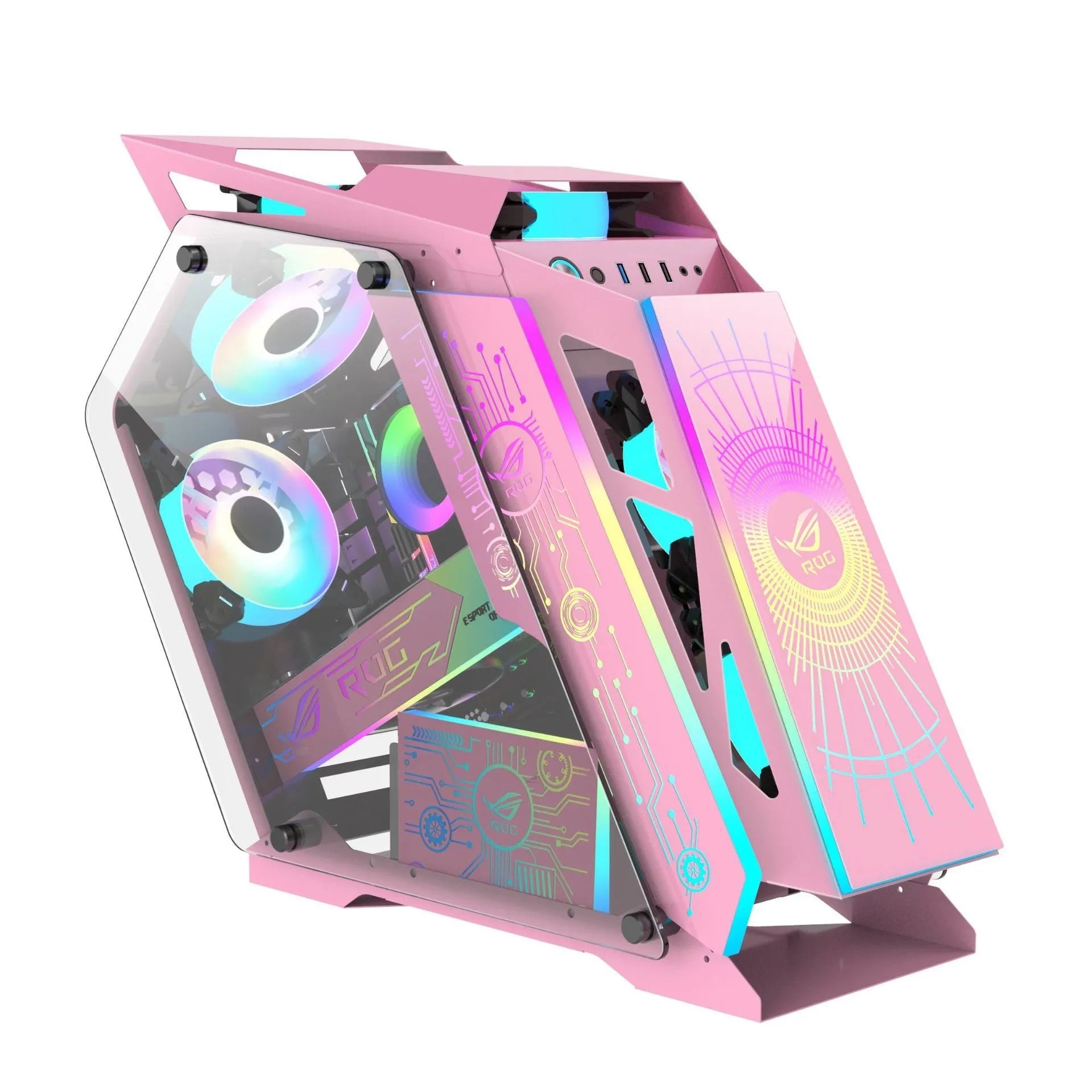 Table-type bare metal e-sports PC chassis with optional RGB fan lighting on SECC board construction