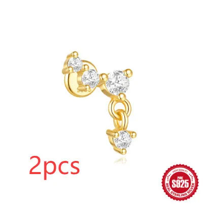 S925 sterling silver moon shape earrings with diamond embedded star detail in gold colour