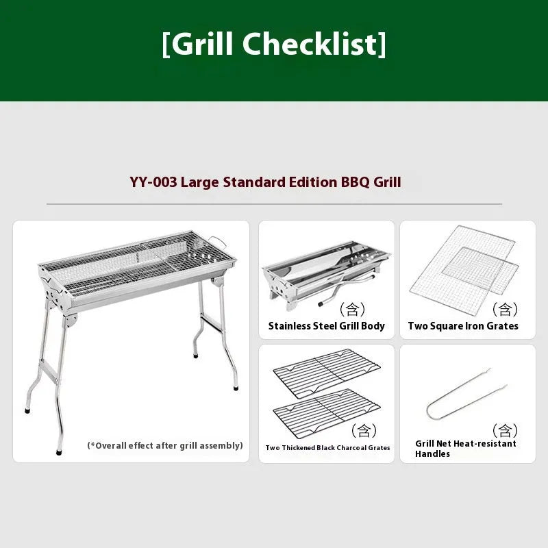 Large stainless steel portable barbecue oven with turnover design and charcoal cooking grills