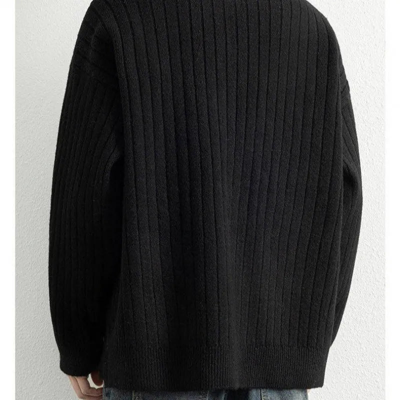 Men's grey textured half zip sweater pullover with loose fit design