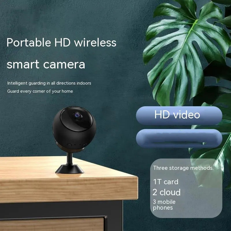 White or black indoor wireless WiFi surveillance camera with a 3.6mm lens for 1080p HD video.