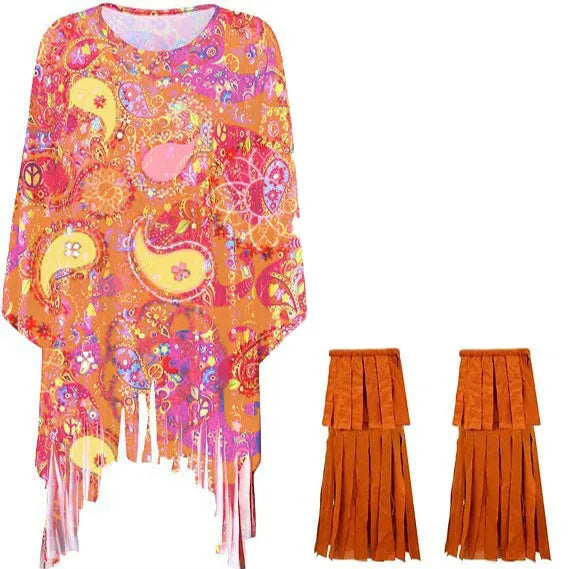 Tie dye cloak costume with bell sleeves in spandex fabric multiple colour options