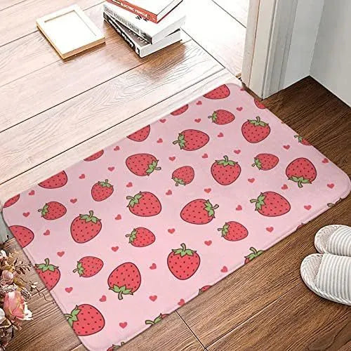 Personalised flannel floor mat in a choice of coastal starfish, cherry, or cow print designs on polyester fabric.