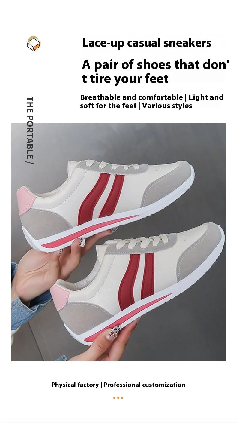 Red and blue low-top lace-up running sneakers on a white background.