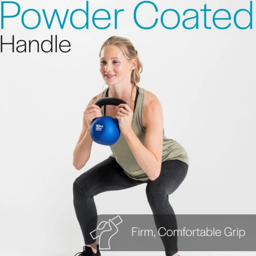 Blue 10KG cast iron dumbbell with a teapot-shaped kettlebell design.