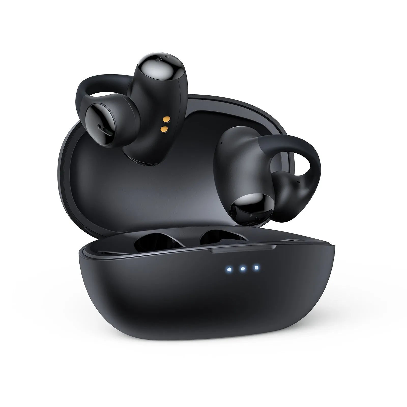 Black and white Bluetooth gaming sports headset with ear hook design for wireless audio during activity