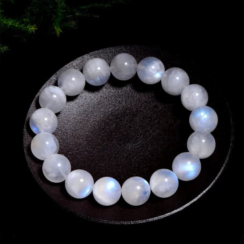 Natural blue moonstone bracelet with polished round beads in unisex design