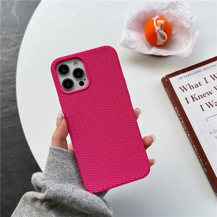 Woven pattern liquid silicone phone case for iPhone in black, green, pink, white, yellow, blue, red