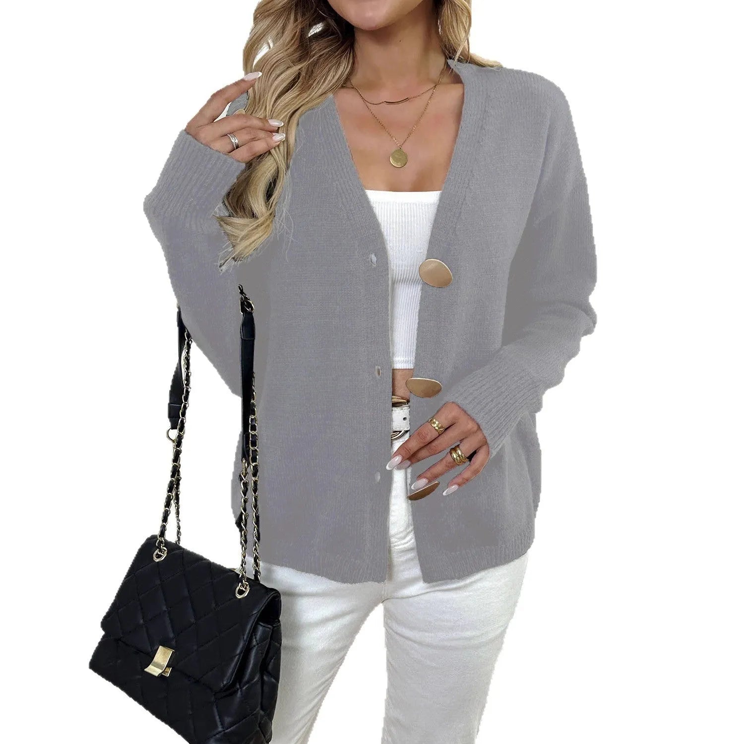 Women's black deer plush sweater coat with princess sleeves in street hipster style