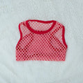 Hollow mesh dog vest in black with elastic large mesh fabric, side view on a dog