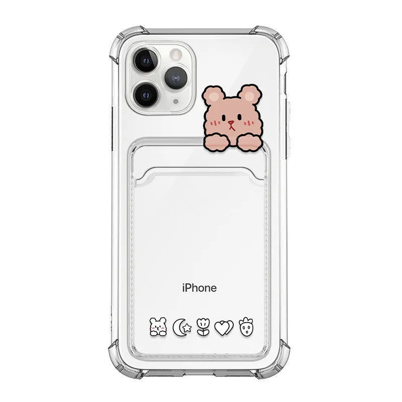 Cartoon design transparent iPhone case with card holder for iPhone models