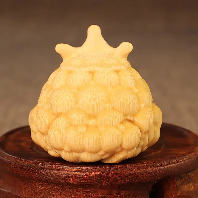 Solid bamboo hand carving of a cute crown princess toad ornament, 5.0 size.