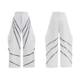 Men's black and white polyester trousers with three-dimensional cut and metal striped rivet pleats