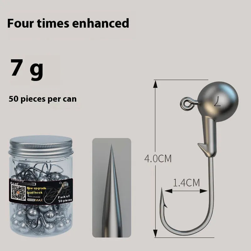 Set of 50 steel jig hooks with four-times strengthened construction and primary colour finish