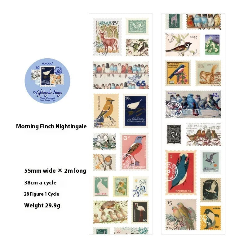 Retro DIY journal decoration coated paper stamp roll showing 55mm width and continuous pattern design