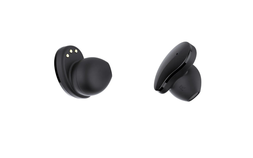 Black Bluetooth headset and smart bracelet combo showing detachable TWS earphones and sports watch display
