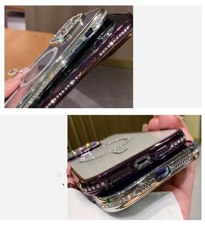 Wireless magnetic iPhone case with soft silicone edges and electroplated finish in multiple colour options