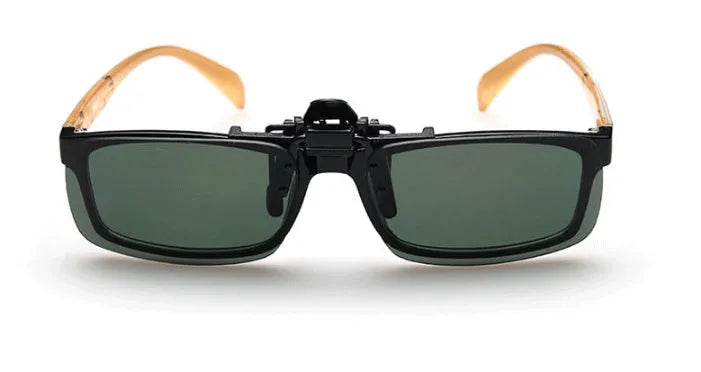 Myopia sunglasses clip with PC lenses in dark green, grey, and night vision options for prescription glasses