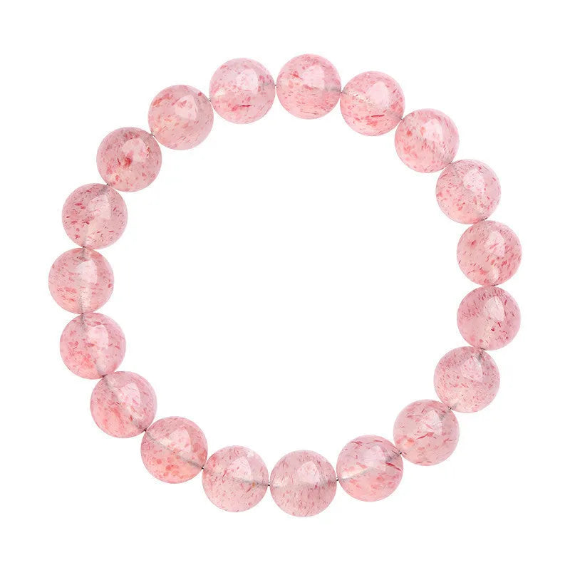 Strawberry quartz crystal bracelet with spherical 10-10.8mm beads in white water colour