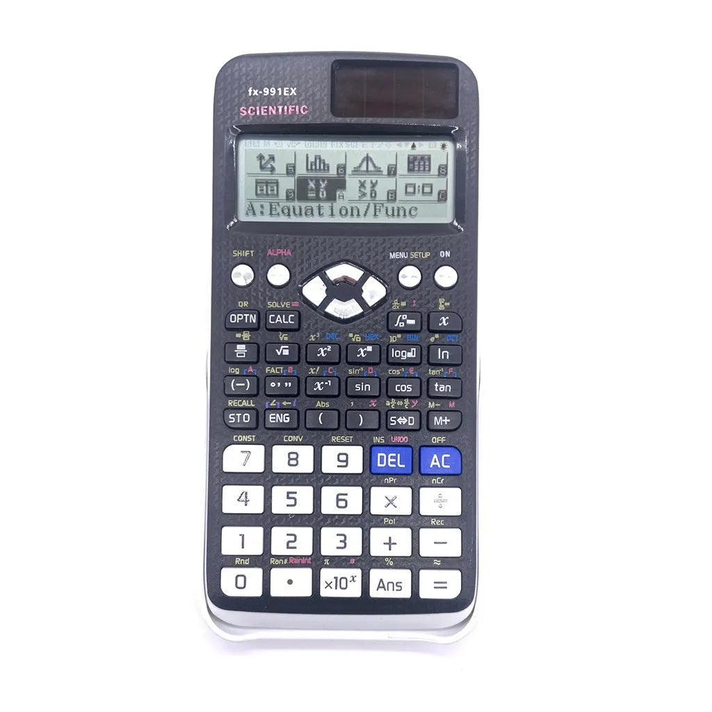 Casio fx-991EX scientific calculator in black, blue or pink with solar panel and 4-line display