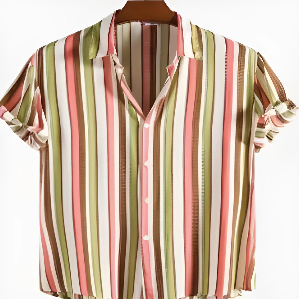 Men's digital printed short sleeved shirt in polyester fabric with colourful pattern details for summer wear
