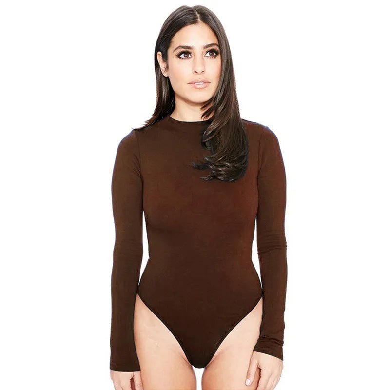 Women's tight-fitting shorts jumpsuit in apricot colour on a model, showing mid-waist and high-elasticity design.