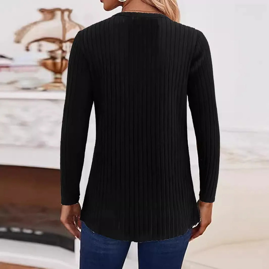 Simple solid colour knitted button-front pullover sweater in black or grey green