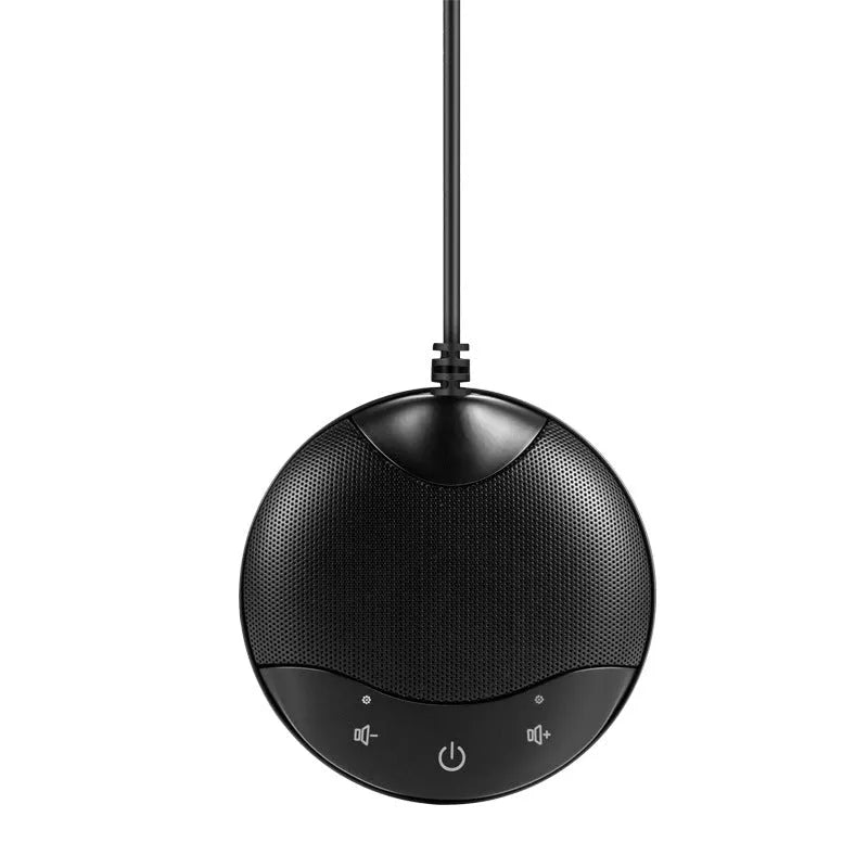 Black USB condenser microphone with capacitive interface for conference and gaming voice recording
