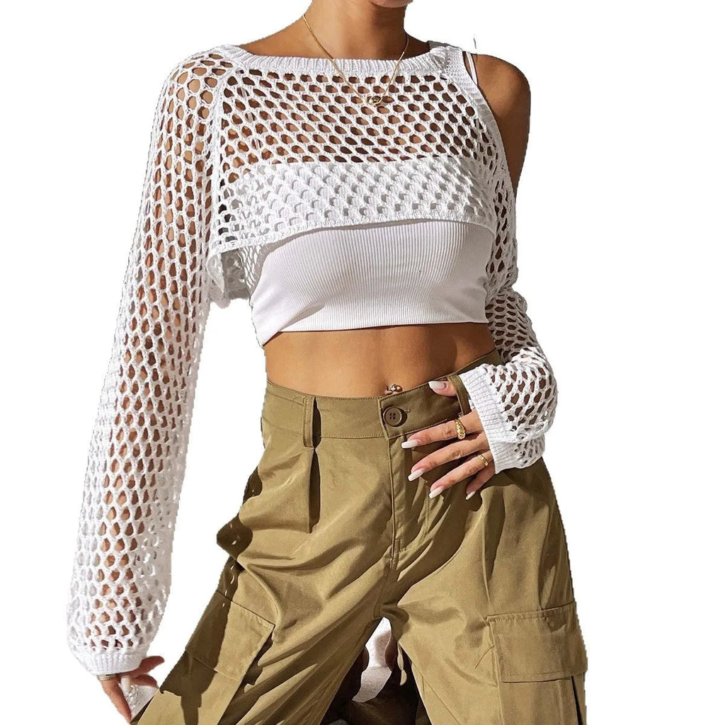Beach couple hollowed navel mesh shirt in free size with six colour options