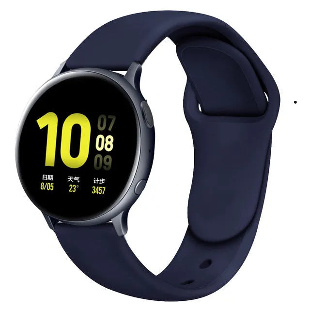 Samsung Galaxy Active 2 black silicone replacement strap with reverse buckle in 20mm width.