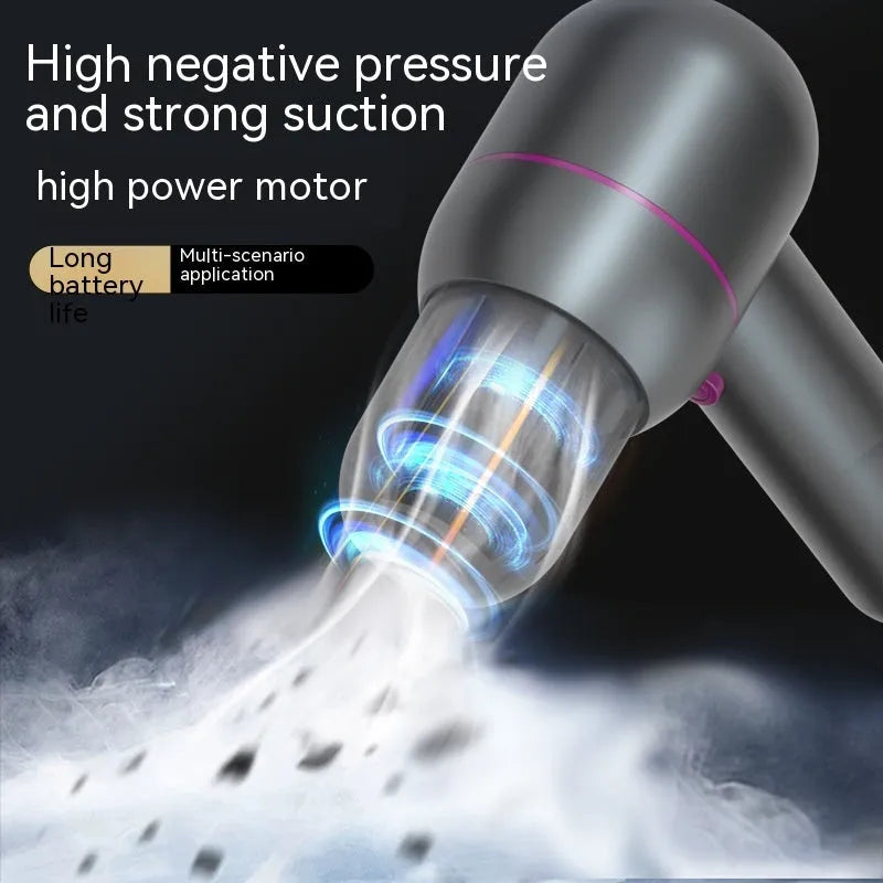 XC-06 grey portable car cleaner with brush nozzle, extended nozzle and dust collection bin