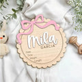 Square wooden baby room ornament customised with a name in two size options