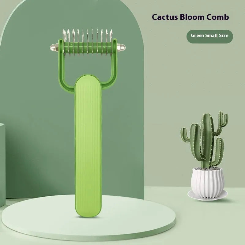 Pet grooming comb with stainless steel teeth for detangling dog hair in green and grey colour options