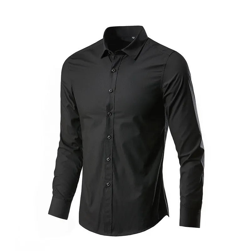 Loose fit long sleeve linen shirt shown in multiple colour options.