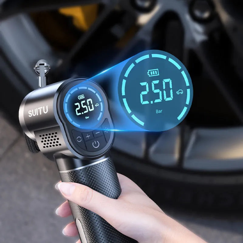 ST-5518 wireless portable automatic car tyre inflator with ABS body and built-in light, 17 cylinders