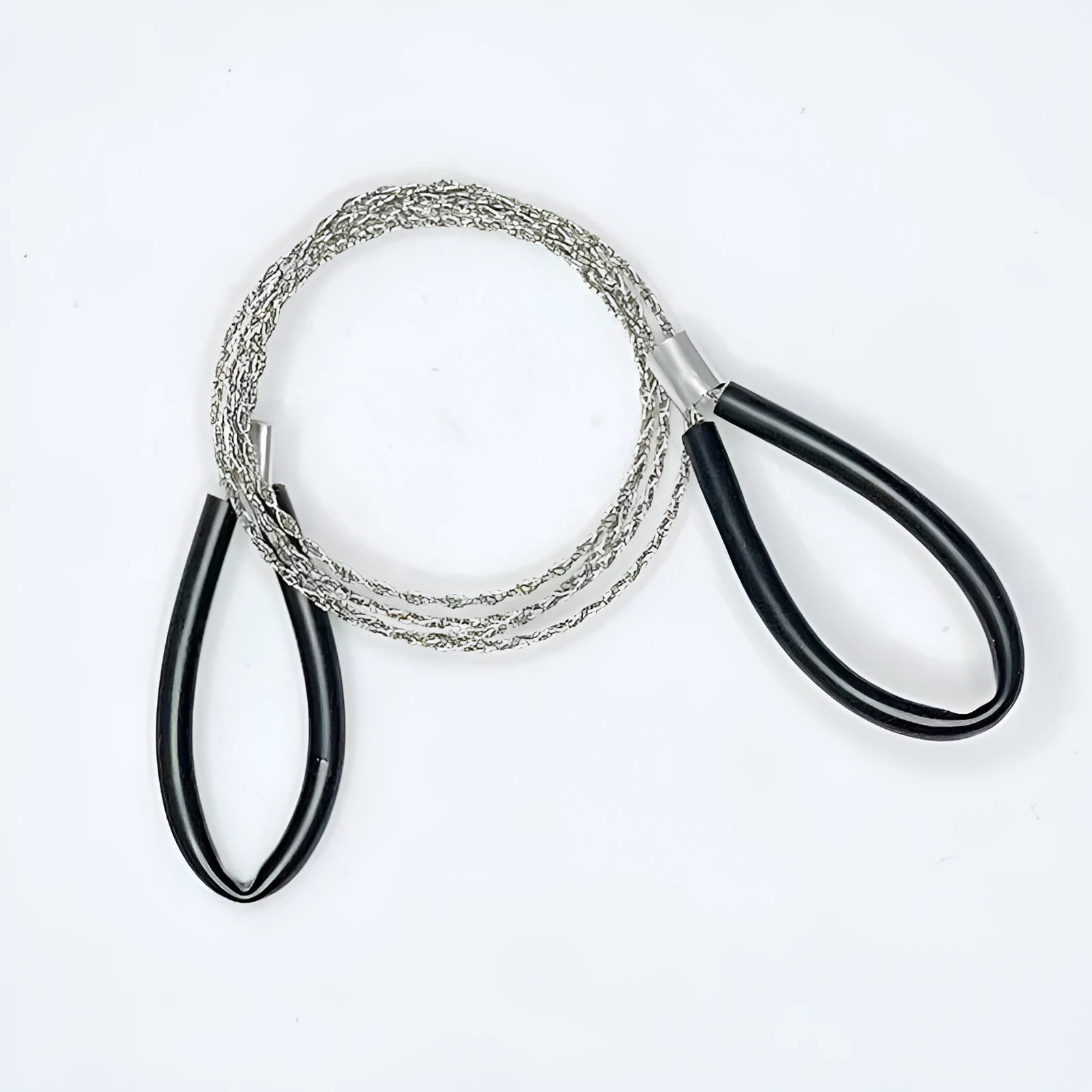 German stainless steel survival wire saw with leather hand case showing extended wire blade