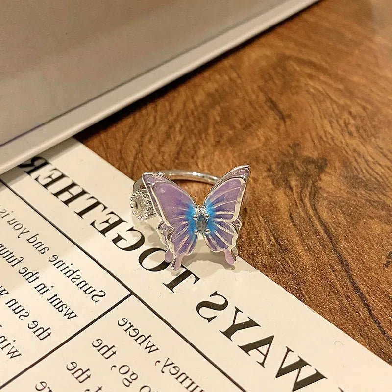 Copper Chinese butterfly women's ring showing creative design with oil dripping treatment finish