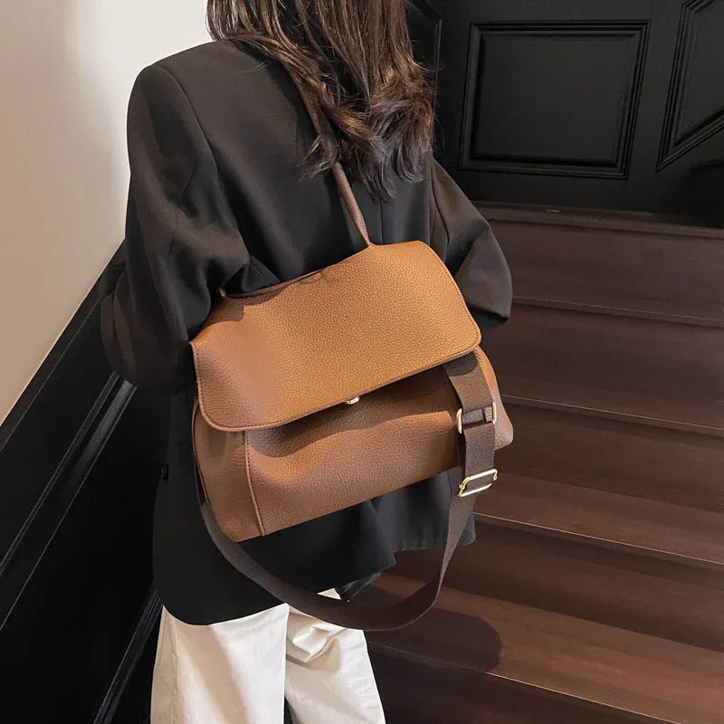 Vintage casual horizontal square PU tote bag with double straps in beige colour.