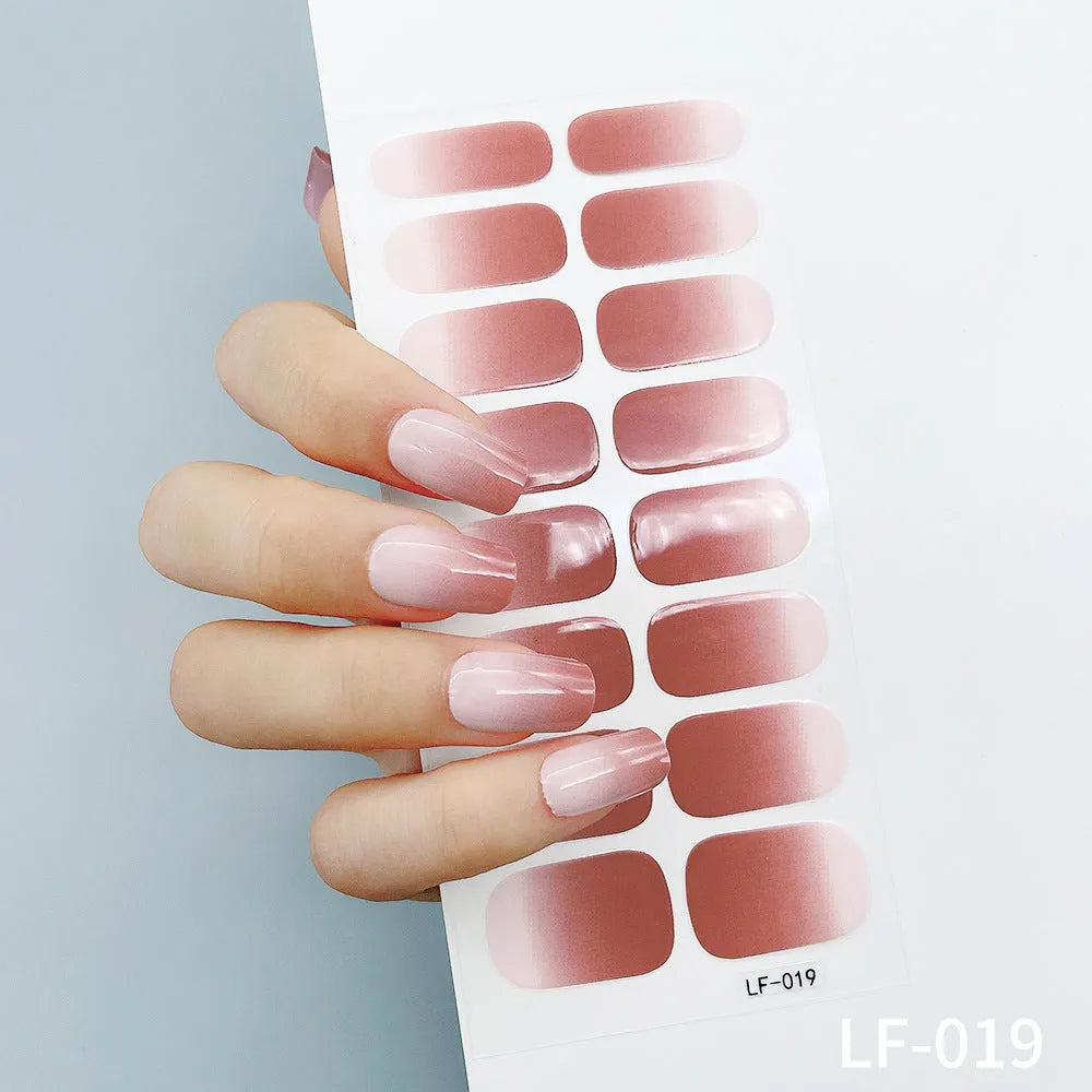 16 solid colour full nail stickers set with European and American simple designs including cross, rose, tulip patterns