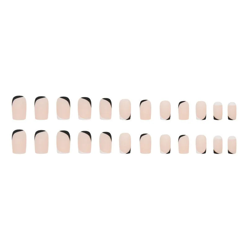 Black and white frosted false nails with mandarin duck colour design and matte finish