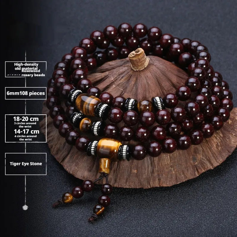 Men's rosewood bracelet with 108 beads showing lapis lazuli stone design option