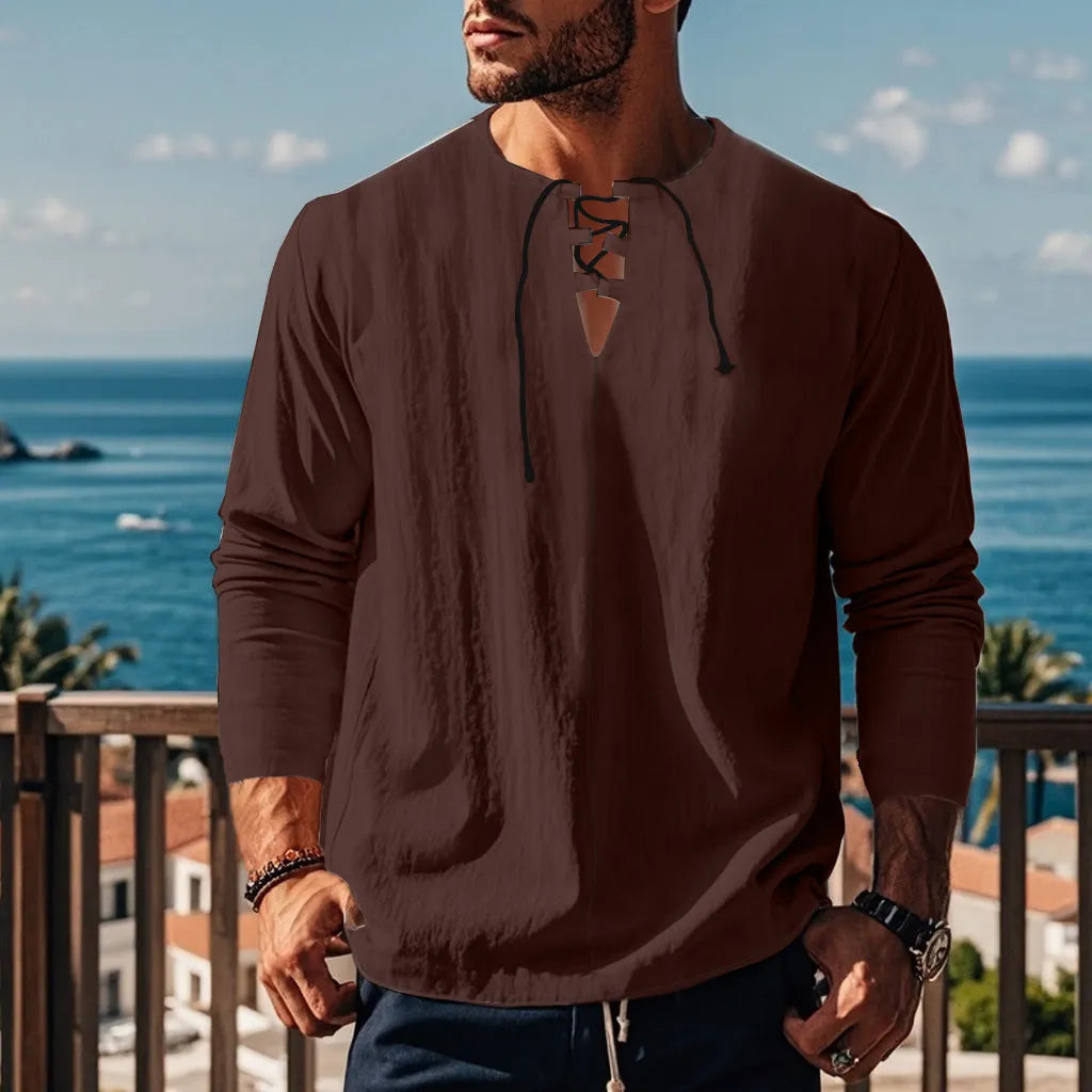 Solid colour cotton linen loose ruff shirt on hanger in one of ten available colours