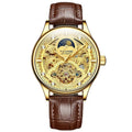 Gold and white leather strap automatic waterproof men's business watch