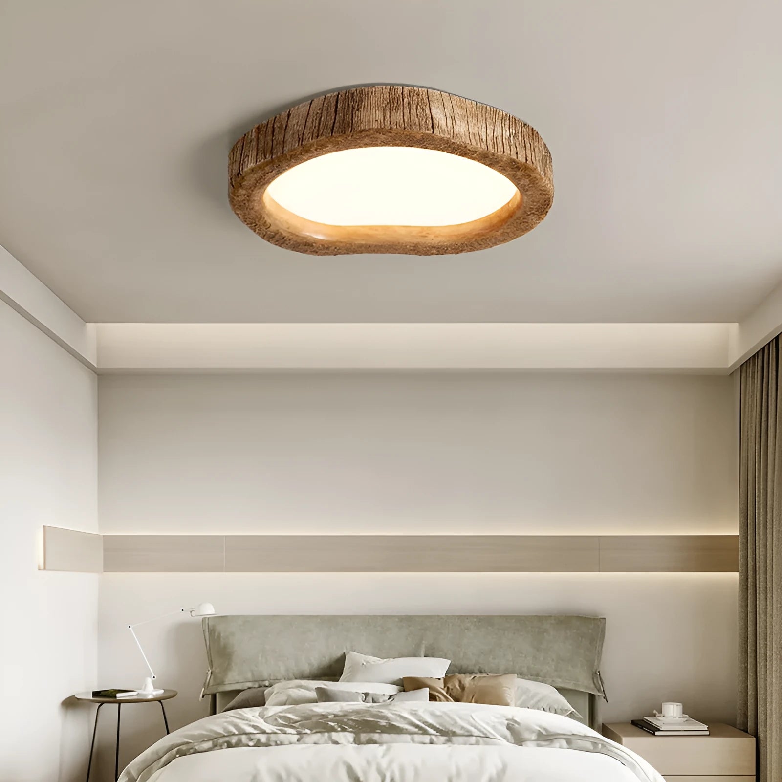 Wood grain finish circular ceiling lamp in new Chinese style with LED lighting