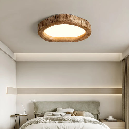 Wood grain finish circular ceiling lamp in new Chinese style with LED lighting