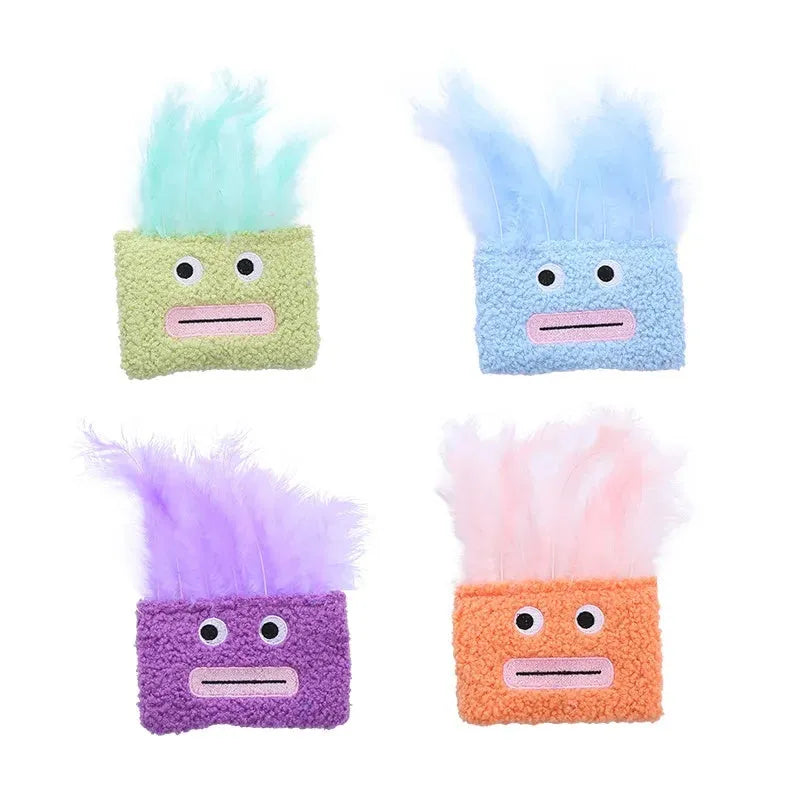 Big mouth explosion head shaped cat plush toy in four colours: blue, green, orange, purple