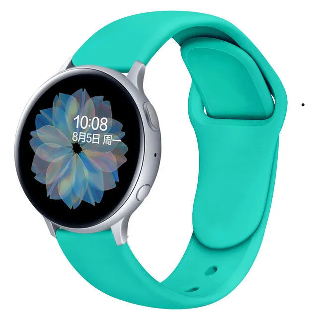 Samsung Galaxy Active 2 black silicone replacement strap with reverse buckle in 20mm width.