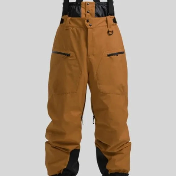 Men's waterproof ski trousers with reinforced straps in linen fabric