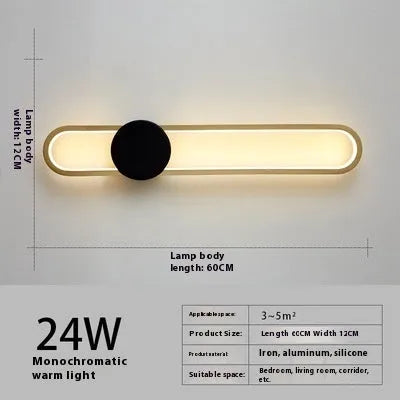 Modern minimalist wall lamp with iron shade and LED lighting in contemporary living room setting